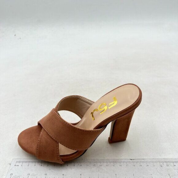 FSJ Women Chic Open Toe Platform Chunky High Heel Mules Sandals Nude Shoes - Picture 2 of 8